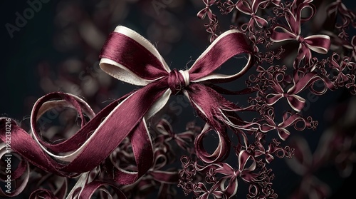 Elegant maroon and white ribbon with intricate floral design