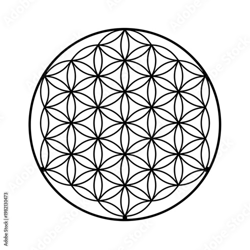 Flower of Life sacred geometry symbol, spiritual vector pattern, ancient mystic emblem of creation and universal harmony