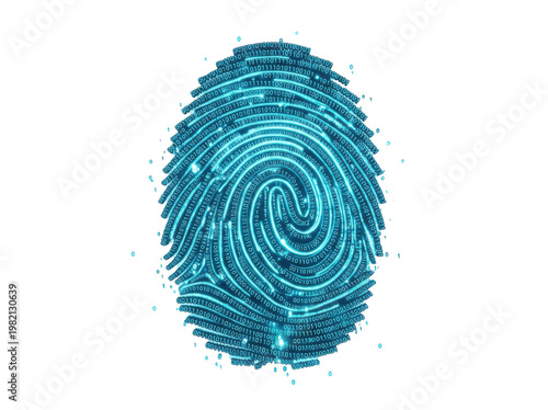 Digital Fingerprint in Binary Code Representing Identity and Technology Integration