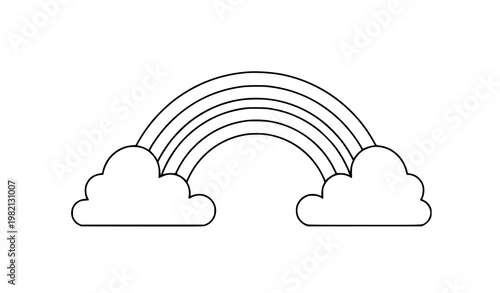 Cartoon rainbow with clouds outline vector thin line stroke cute sky illustration for kids and nursery design