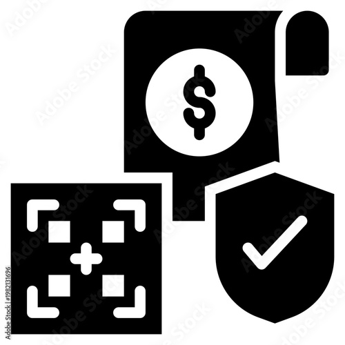 bill receipt pay payment qr scan method secure protect solid glyph icon