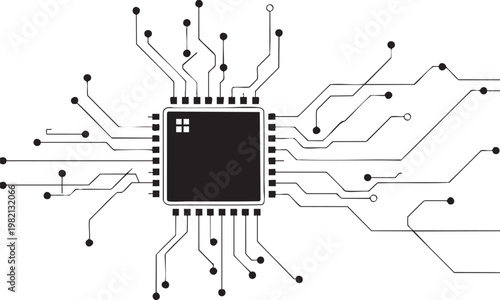 microchip circuit vector illustration electronic connection icon