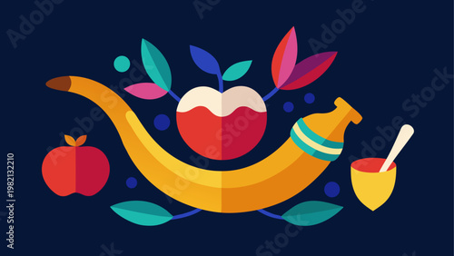 Colorful cartoon banana character with expressive face and accessories