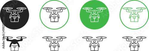 drone delivery package glyphs flat and outline vector icons