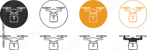 drone delivery package courier transport drone logo icon set
