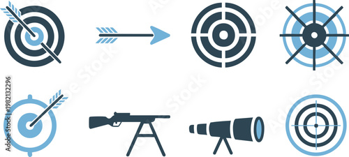 target icon set aiming crosshair bullseye scope telescope arrow