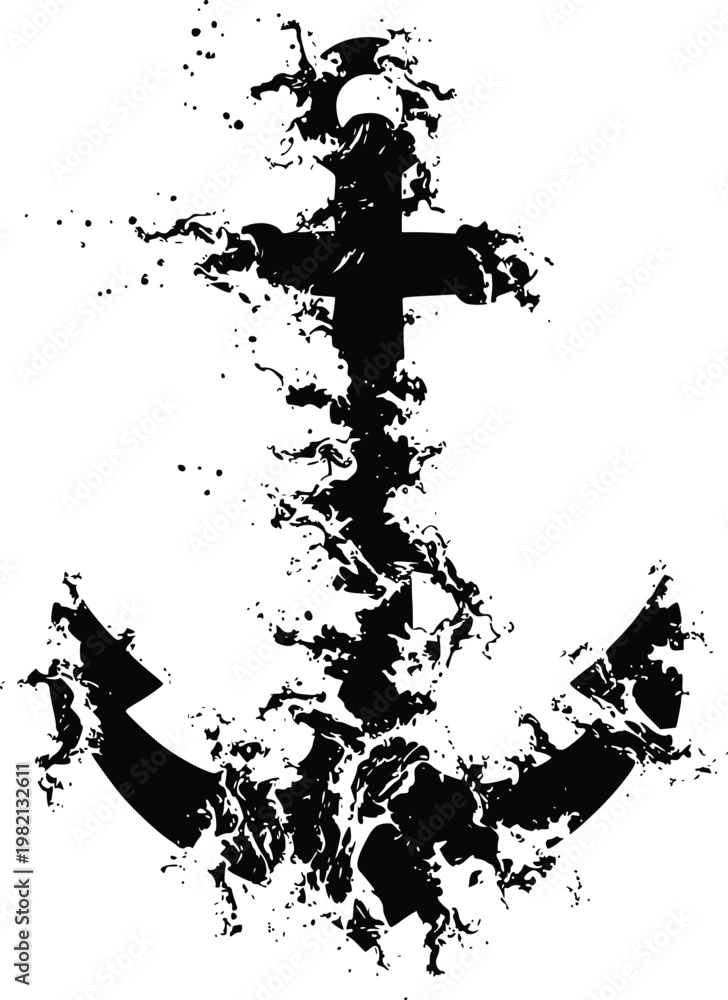 Obraz premium A black anchor symbol with a paint splatter effect on a white background