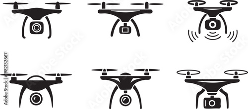 drone icon set silhouettes of aerial camera designs vector