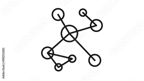 Minimalist black vector icon illustration of a network structure or molecular connection, featuring nodes and links on a white background, ideal for technology, science, and data concepts.
