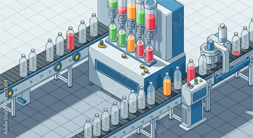 A factory worker operates a soda bottling machine on an industrial production line.
