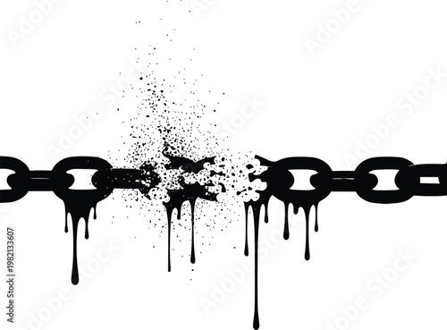 A broken chain with paint splatters on a white background
