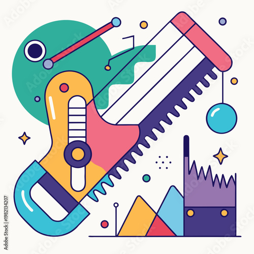 Abstract Saw Illustration with Geometric Elements