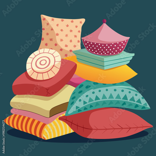 Colorful Stack of Decorative Pillows and Cushions