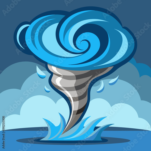 Powerful Tornado Swirling Over Blue Water