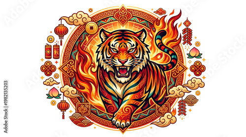 Vibrant colorful tiger illustration artwork.