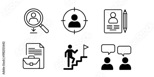 Collection of six black and white representing career and business concepts