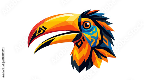 Vibrant colorful toucan head illustration.