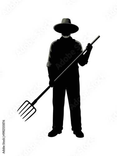 Silhouette of a Farmer Holding a Pitchfork