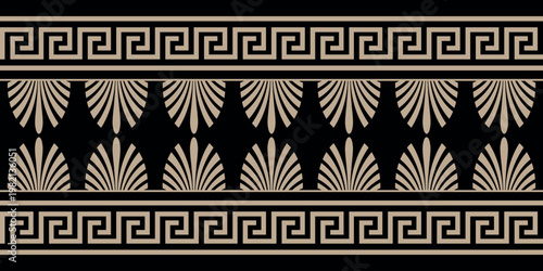 Vector gold and black classic European national ornament, border, frame, meander. Endless pattern of Ancient Greece, Roman Empire. Byzantine painting of wall, floor, ceiling. European palace porcelain