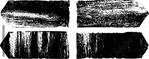 Four grungy black wood texture arrows pointing rightward with distressed and rough surfaces