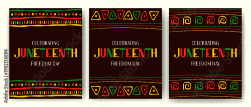 Juneteenth banner set with ethnic hand drawn elements. Celebrating freedom day poster collection