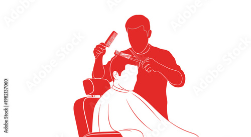 Barber cutting hair of a client in a chair.