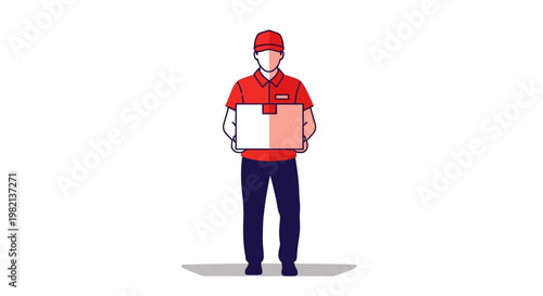 Delivery man in red uniform holding a package.