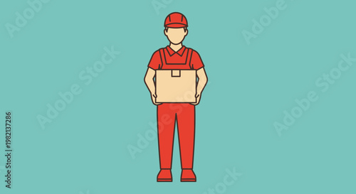 Delivery Person Holding Cardboard Box Flat Illustration.