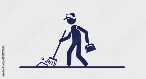 Man sweeping floor with broom and dustpan icon.