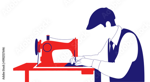 Skilled tailor diligently operating a vintage sewing machine, crafting garments with precision.