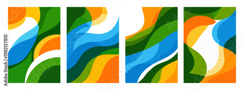 Summer colors. Summertime theme abstract backgrounds with bright colored flowing waves for summer season creative graphic design. Vector illustration.