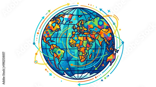 Vibrant colorful world globe illustration.