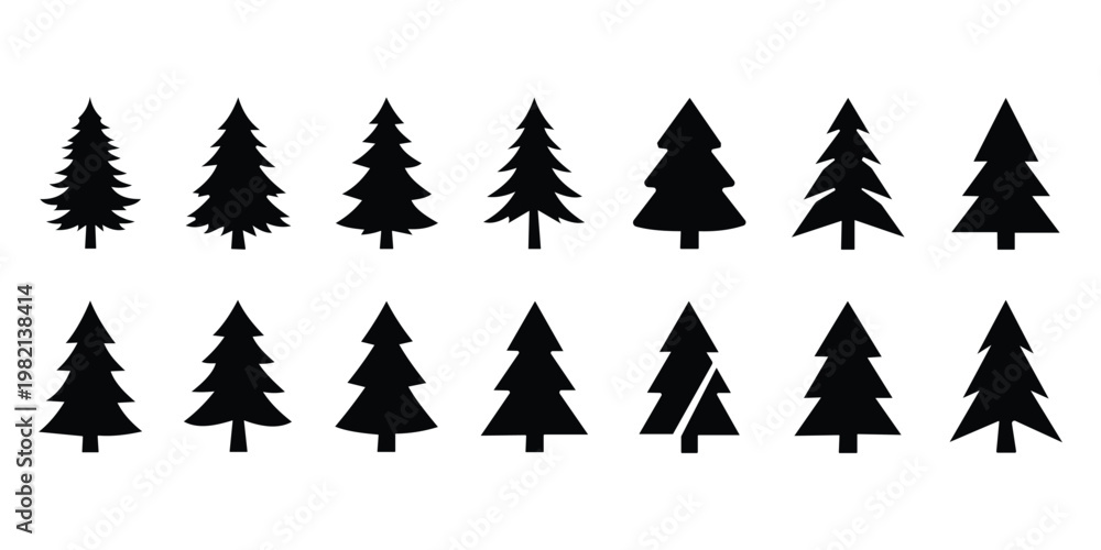 Fototapeta premium Minimal pine trees icon on ground, evergreen forest graphic 