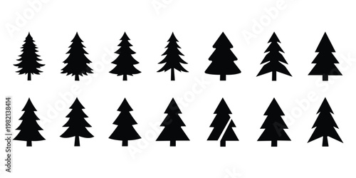 Minimal pine trees icon on ground, evergreen forest graphic 