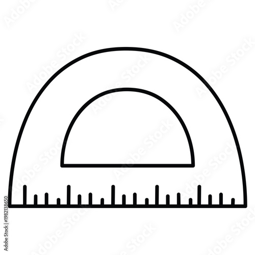 Black and white illustration of a traditional protractor with a semicircular design