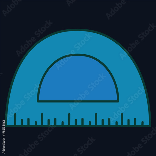 A geometric design featuring a semi-circular protractor with a central rectangular cutout