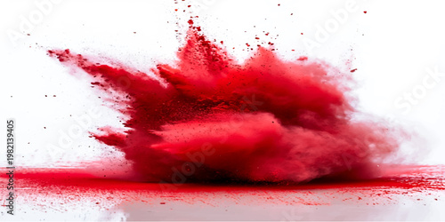 A vibrant red paint and blood splash illustration featuring a grunge watercolor texture with artistic ink splatters for a bold decorative design backdrop