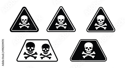 Collection of black and white skull and crossbones warning signs