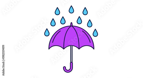 Purple umbrella with rain drops falling.