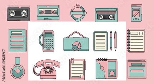 Retro office communication devices and tools.