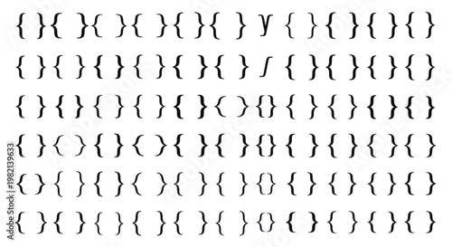 Pattern of black curly braces on a white background.
