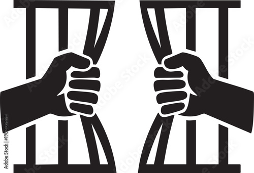 Hands bending iron jail bars to gain freedom in a powerful symbol of breaking out from prison confinement today