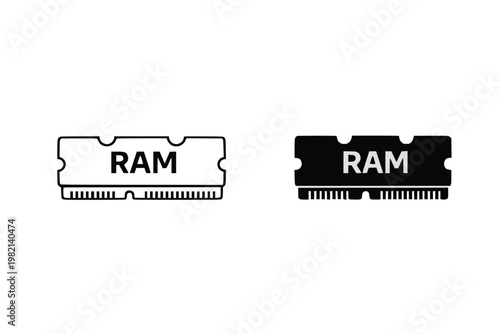 RAM memory module style icon outline and filled style black vector isolated on transparent background