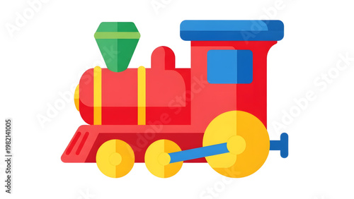 Colorful cartoon train engine with green smokestack and blue roof