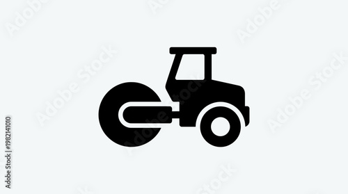 Minimalist flat icon of a road roller or construction compactor vehicle.
