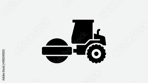 Minimalist flat icon of a road roller or construction compactor vehicle.