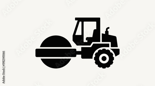 Minimalist flat icon of a road roller or construction compactor vehicle.