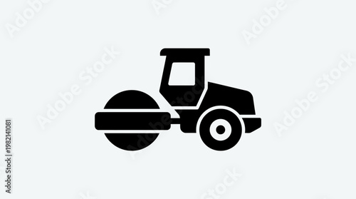 Minimalist flat icon of a road roller or construction compactor vehicle.