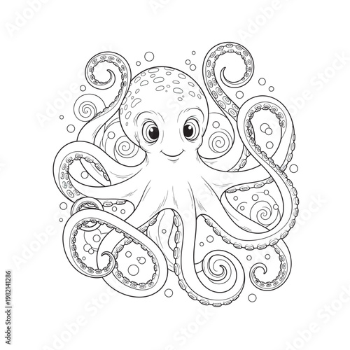 Cute Cartoon Octopus Coloring Page for Kids