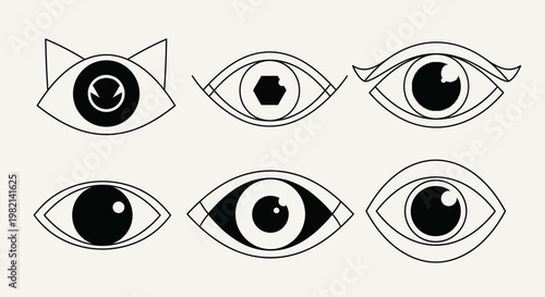 Set of Minimalist Black Eye Icons and Symbols in Bright Studio Background